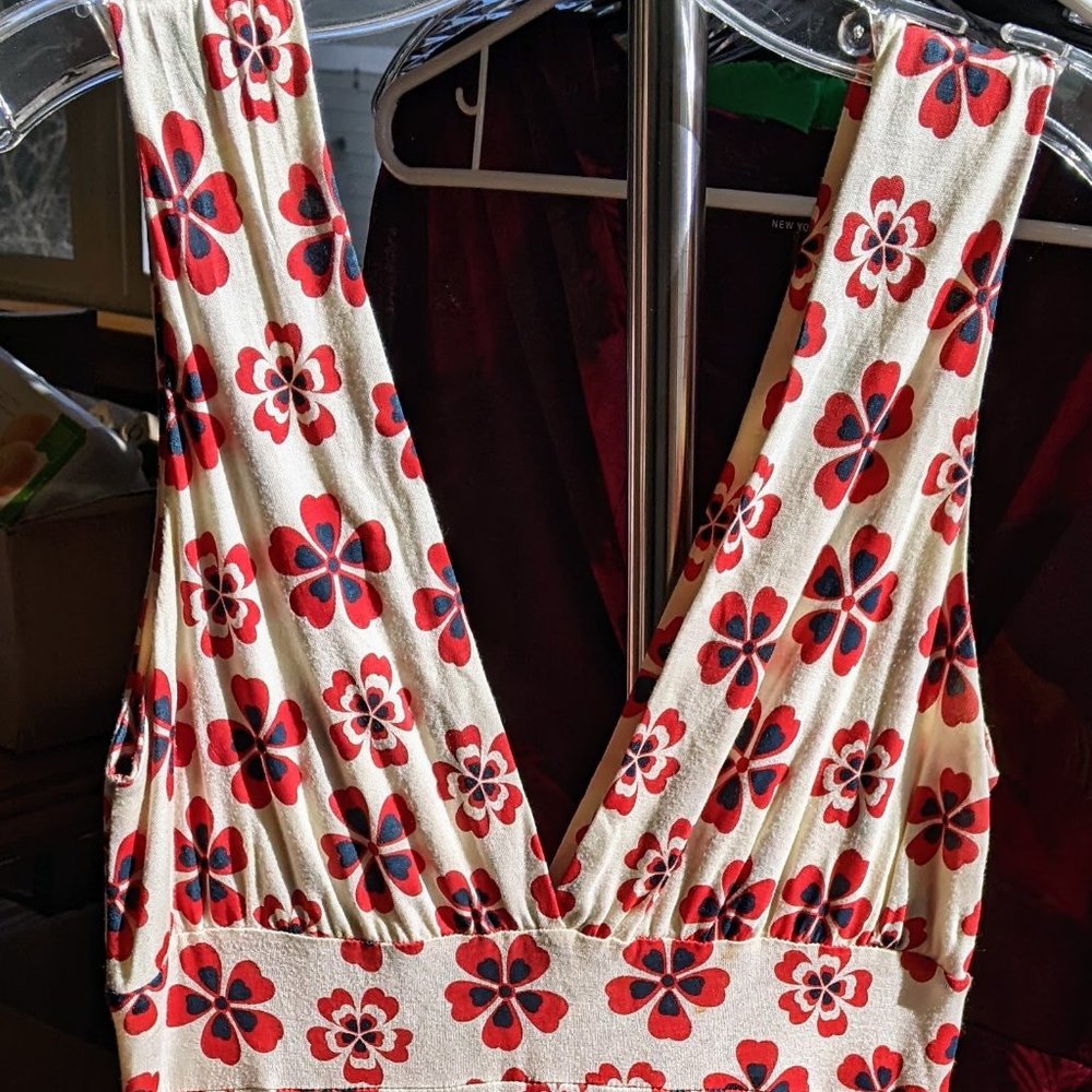 White with Red and Blue Hawaiian Flowers Dress